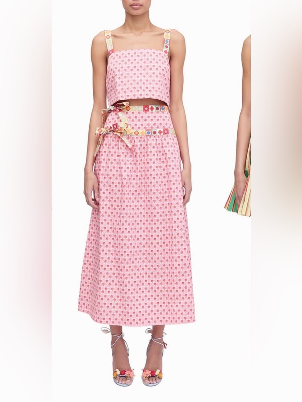 Hill House Sunset Red Floral One-Shoulder Crop Top and Skirt